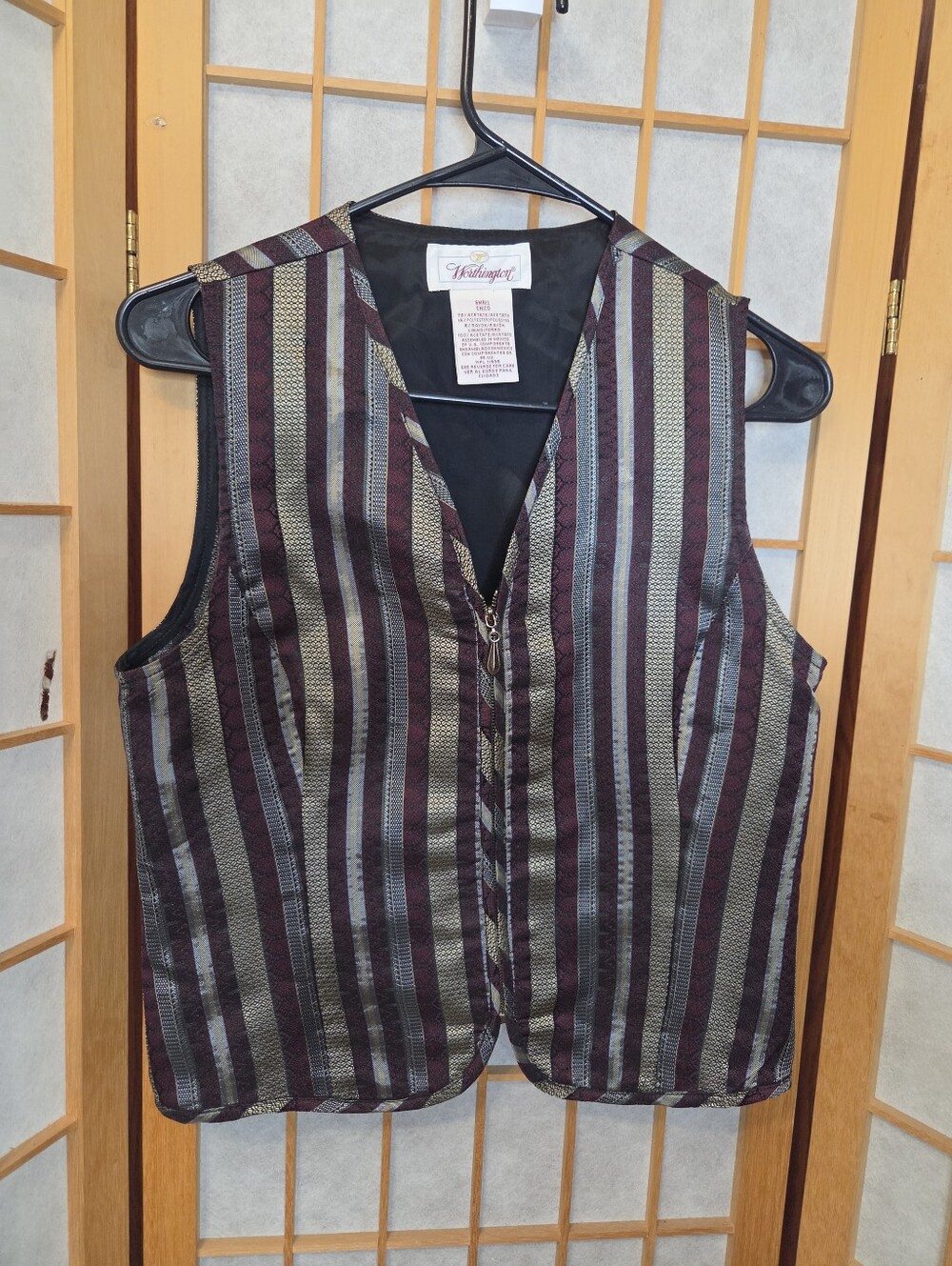 Striped Zipper Front Vintage Vest - Worthington - Size Small